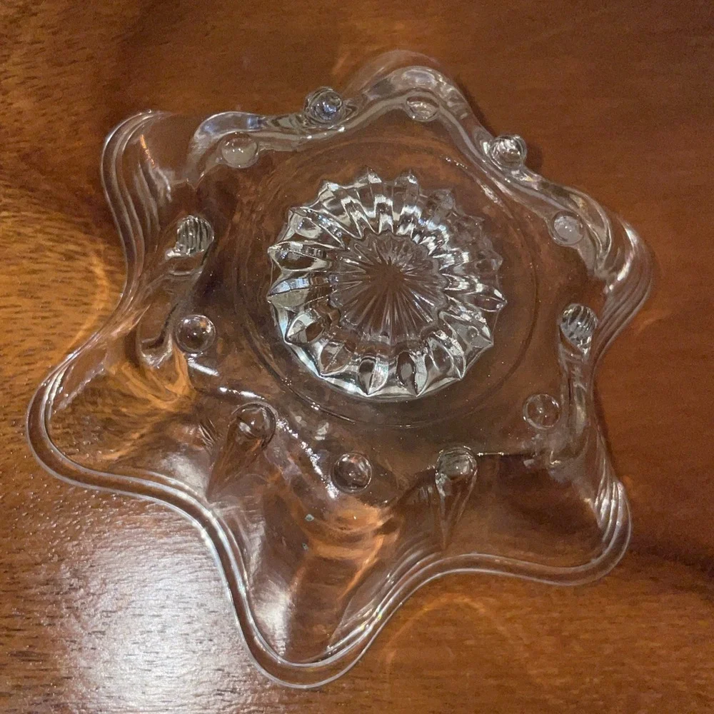 Vintage Anchor Hocking Clear‎ Glass 6-point Star Flower Taper Candle Holder